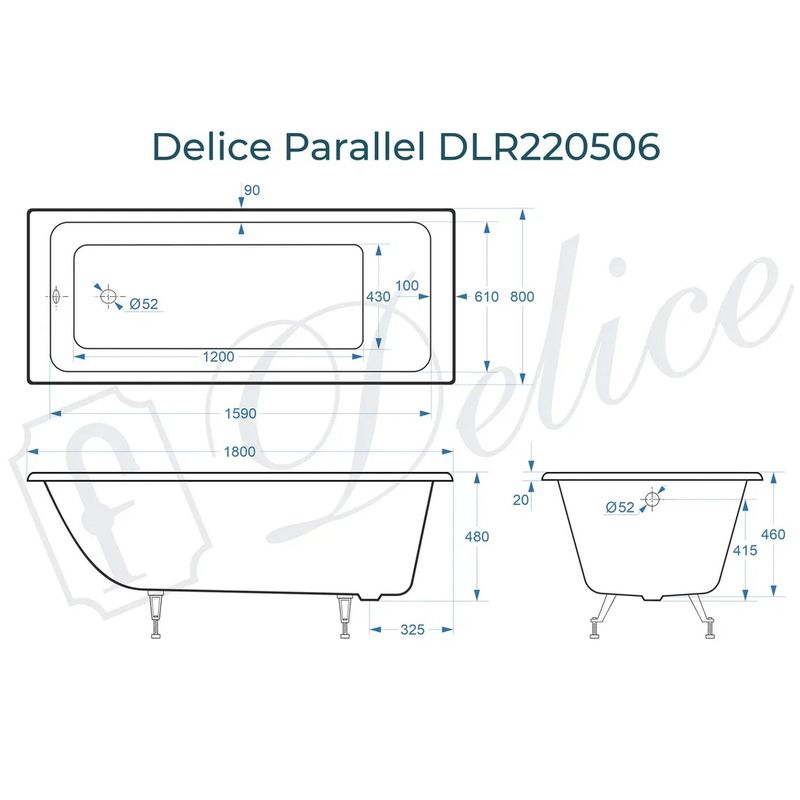 Ванна чугунная Delice Parallel DLR220506 180х80 (белый), встраиваемая