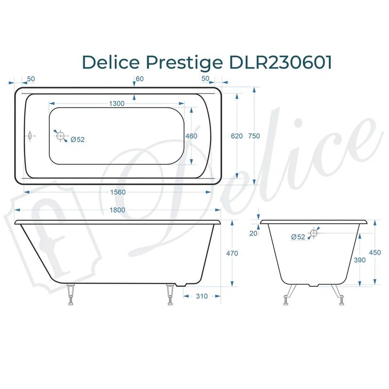 Ванна чугунная Delice Prestige DLR230601 180х75 (белый), встраиваемая