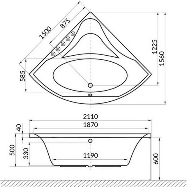 Ванна гидромассажная акриловая Excellent Glamour SOFT WAEX.GLA15.SOFT.BR 150x150 (белый глянцевый, бронза), каркас, слив-перелив