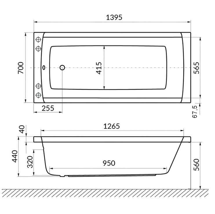 Ванна гидромассажная Excellent Aquaria Line Nano WAEX.AQU14.LINENANO.CR 140x70 (хром), на каркасе, со сливом-переливом