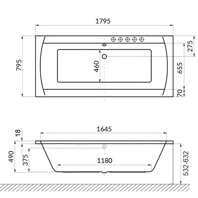 Ванна гидромассажная Excellent Aquaria Lux Slim Smart WAEX.AQU18S.SMART.GL 180x80 (золото), на каркасе, со сливом-переливом