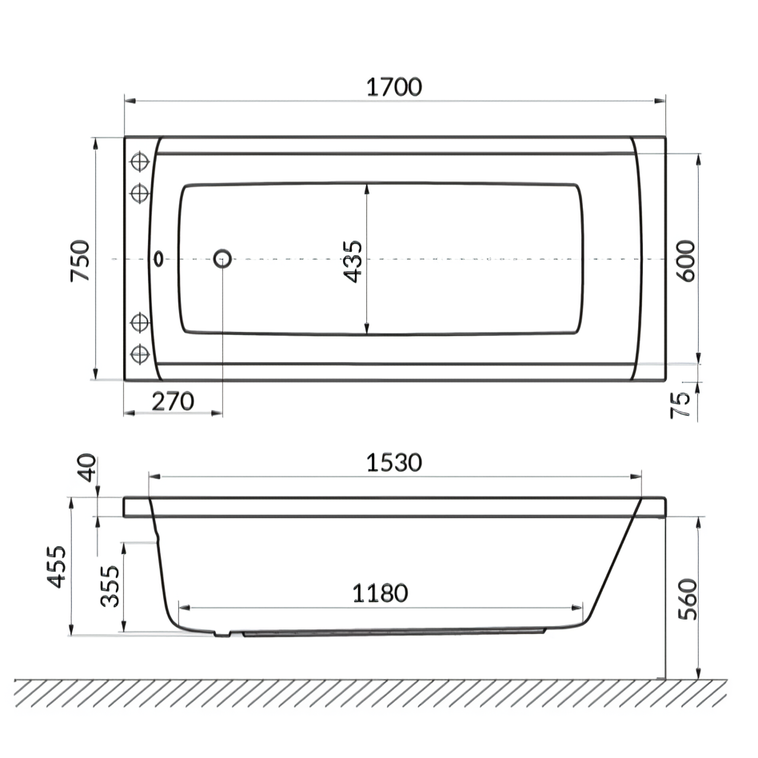 Ванна гидромассажная Excellent Aquaria Smart Nano WAEX.AQU17.SMARTNANO.GL 170x75 (золото), на каркасе, со сливом-переливом