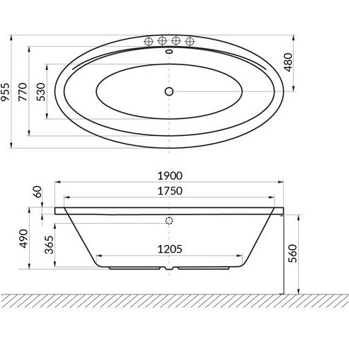 Ванна гидромассажная Excellent Lumina ULTRANANO WAEX.LUM19.ULTRANANO.GL 190x95 (белый глянцевый, золотой), каркас, слив-перелив