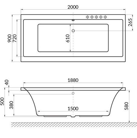 Ванна гидромассажная Excellent Pryzmat SMART WAEX.PRY20.SMART.BR 200x90 (белый глянцевый, бронза), каркас, слив-перелив