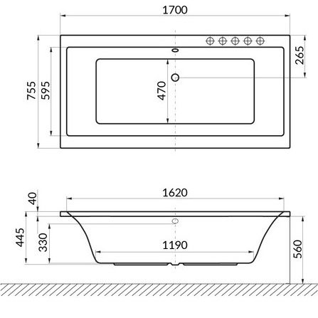 Ванна гидромассажная Excellent Pryzmat ULTRA WAEX.PRY17.ULTRA.WH 170x75 (белый глянцевый), каркас, слив-перелив