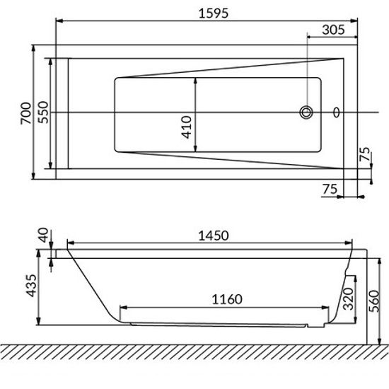 Ванна гидромассажная Whitecross Wave LINE NANO 0101.160070.100.LINENANO.CR 160x70 (хром, белый), каркас, слив-перелив