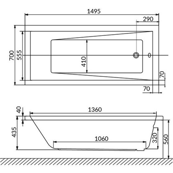 Ванна гидромассажная Whitecross Wave LINE NANO 0101.150070.100.LINENANO.CR 150x70 (хром, белый), каркас, слив-перелив