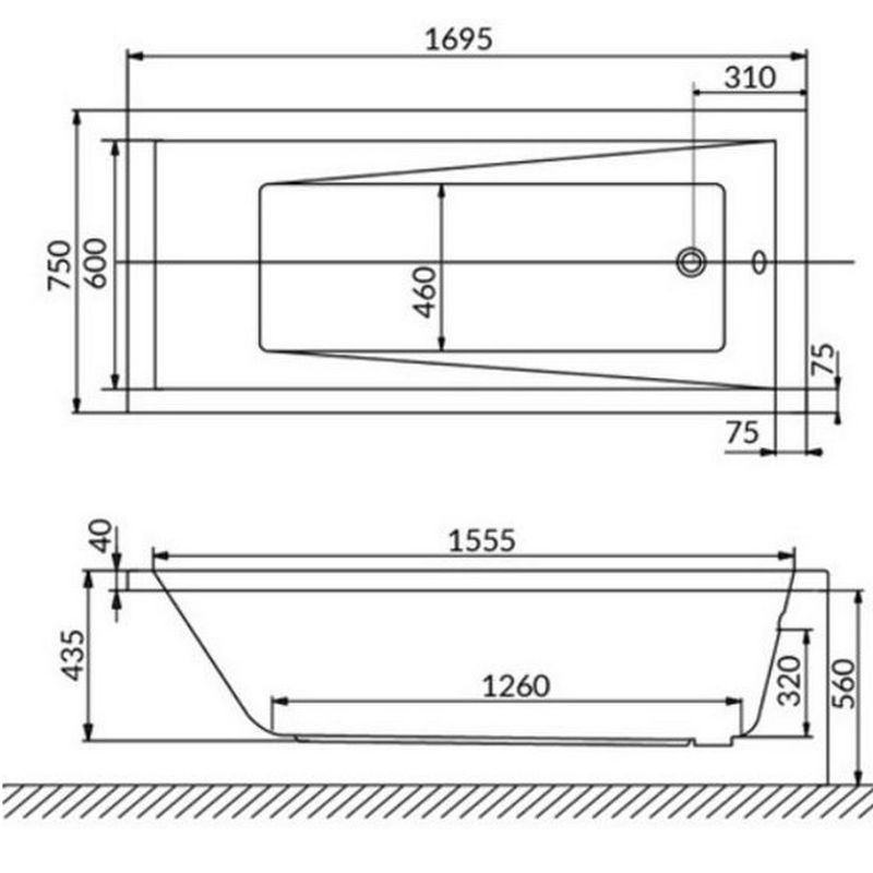 Ванна гидромассажная Whitecross Wave LINE NANO 0101.170075.100.LINENANO.GL 170x75 (золотой, белый), каркас, слив-перелив