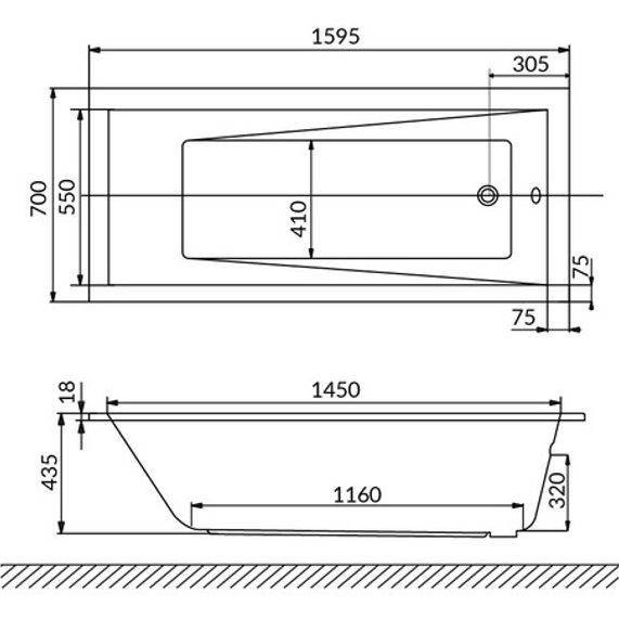 Ванна гидромассажная Whitecross Wave Slim LINE NANO 0111.160070.100.LINENANO.CR 160x70 (хром, белый), каркас, слив-перелив