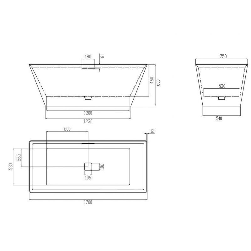 Ванна отдельностоящая  из искусственного камня Abber Berlin AM9912G 170x75x60 (серый матовый), слив-перелив