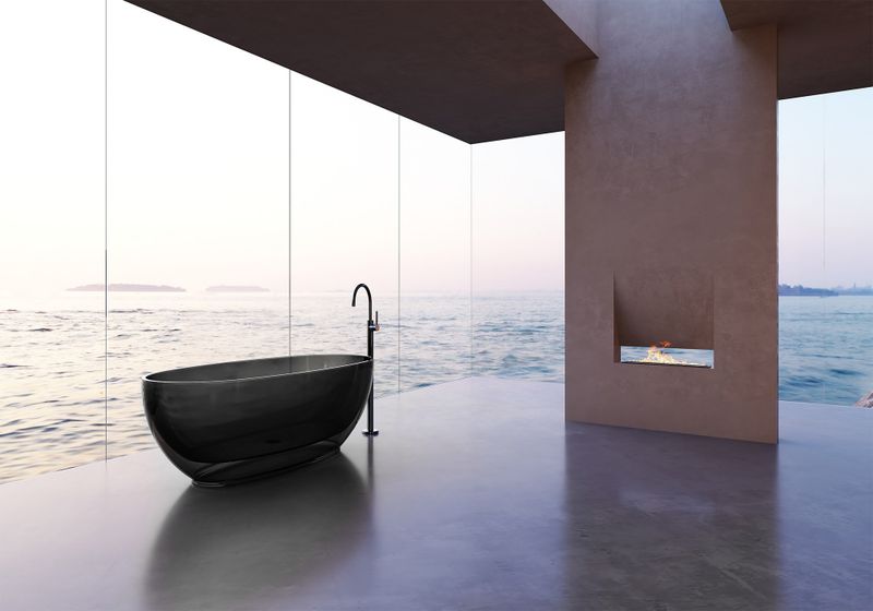 Ванна отдельностоящая Abber Kristall  AT9703Onyx 170x75x55 (черный), донный клапан