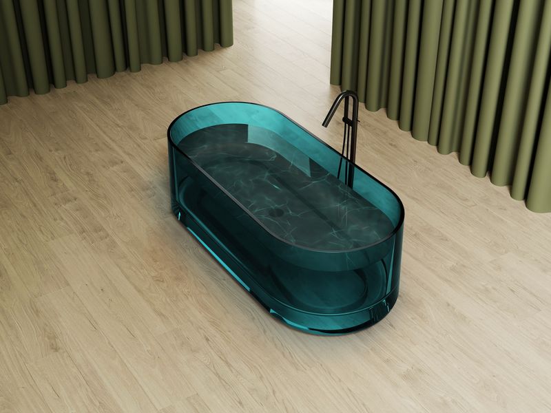 Ванна отдельностоящая Abber Kristall AT9708Aquamarin 170x75x55 (бирюзовый), донный клапан