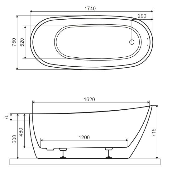 Ванна отдельностоящая Excellent Comfort 2.0 WAEX.CMP2.17WB 175x74 (белая/черная)