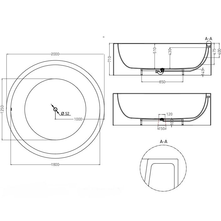 Ванна отдельностоящая Salini S-Sense Isola 101111GF  200x200x71 (покраска RAL полностью, глянцевый), донный клапан, сифон, слив-перелив
