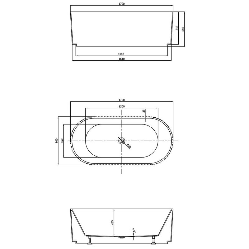 Ванна отдельностоящая Vincea VBT-426-1700 170x80 (белый), щелевой-перелив в комплекте