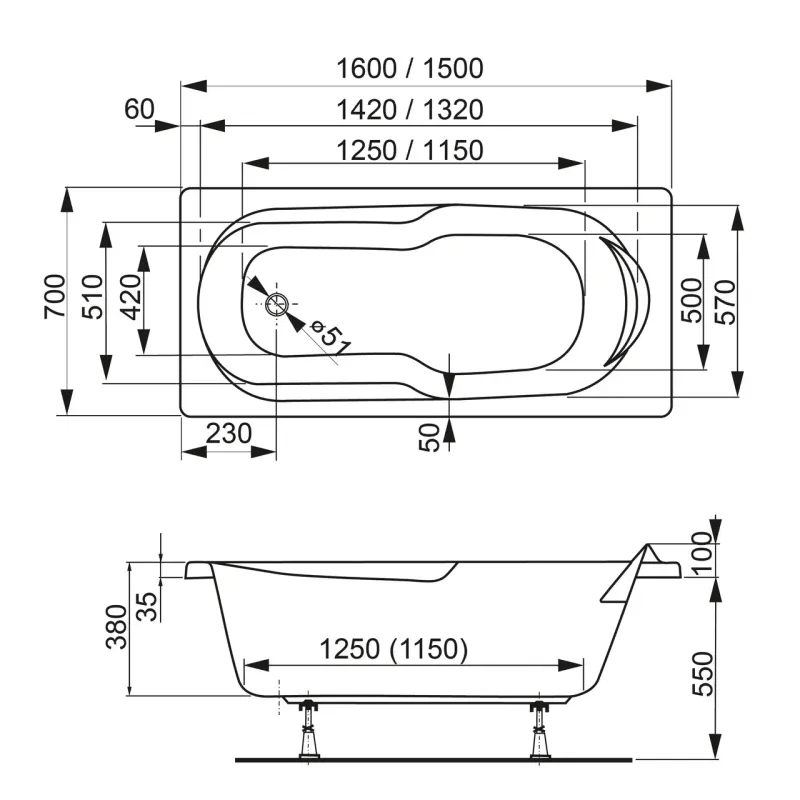 Ванна приставная акриловая Vagnerplast Nymfa VPBA157NYM2E-04 150x70 (белый)