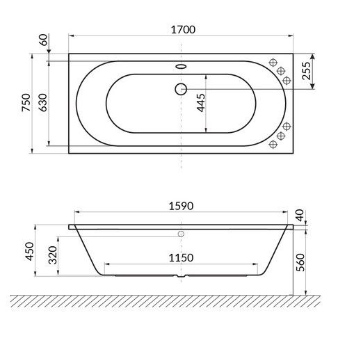 Ванна пристенная акриловая Excellent Oceana WAEX.OCE17WH 170x75 (белый глянец), без слива-перелива