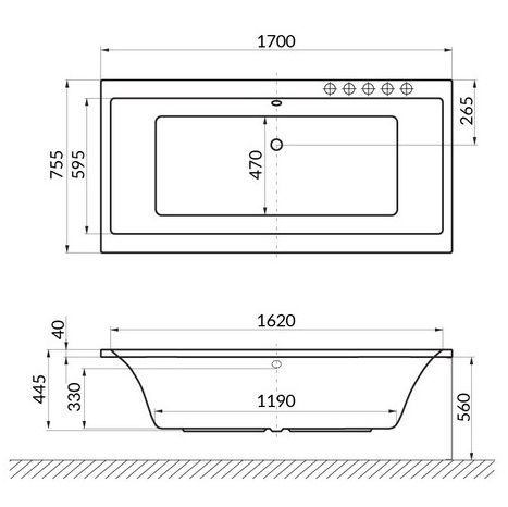 Ванна пристенная акриловая Excellent Pryzmat WAEX.PRY17WH 170x75 (белый глянец), без слива-перелива