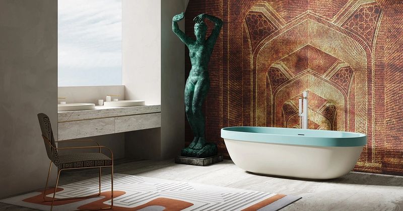 Ванна свободностоящая Salini S-Stone Greca IN 104821MF 180x80x51.8 (покраска полностью), донный клапан, сифон, слив-перелив