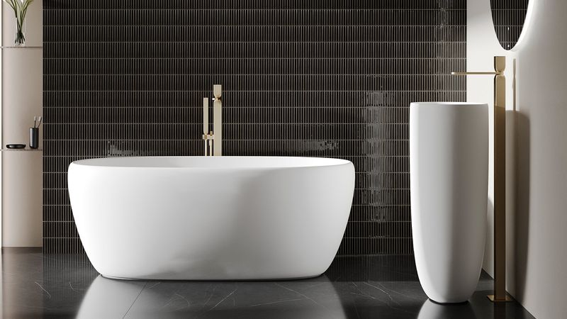 Ванна свободностоящая Salini S-Stone Luce 100122MF 150x75x58 (покраска RAL полностью, матовый), донный клапан, сифон, слив-перелив