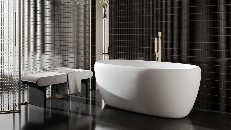 Ванна свободностоящая Salini S-Stone Luce 100122MF 150x75x58 (покраска RAL полностью, матовый), донный клапан, сифон, слив-перелив