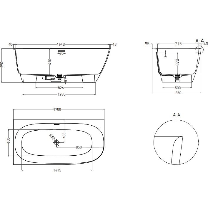 Ванна угловая Salini S-Sense Sofia Corner L 102515G 170x85x59 (белый глянцевый), донный клапан, сифон, слив-перелив, левосторонняя