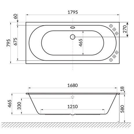 Ванна встраиваемая акриловая Excellent Oceana Slim WAEX.OCE18WHS 180x80 (белый глянец), без слива-перелива