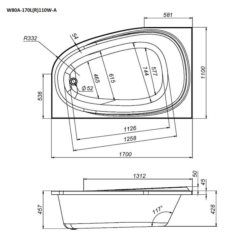 Каркас для ванны AM.PM Левосторонний W80A-170L110W-R