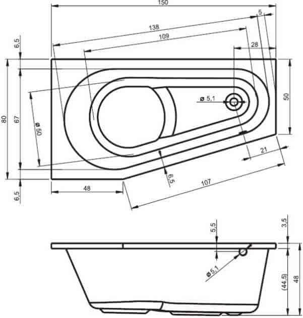 Ванна приставная Riho Delta B067001005 150x80