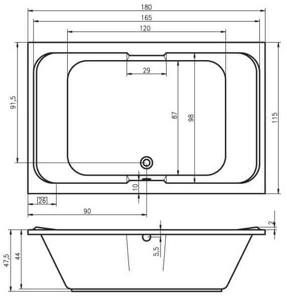 Ванна приставная Riho Sobek BB2800500000000 180x115