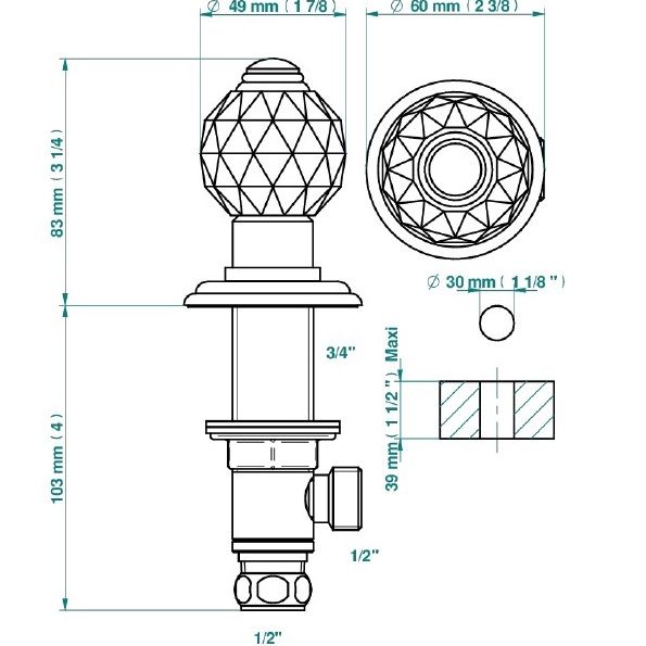 Вентиль смесителя для раковины THG Mandarine Cristallia Diamant U1K-F01-35 (золотой)