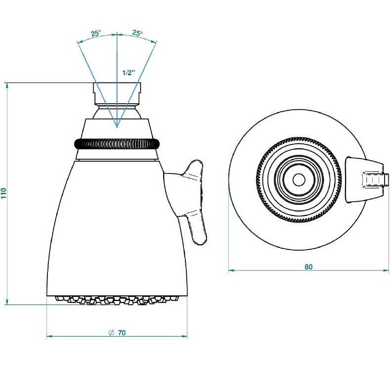Верхний душ 7x7 см. THG Panthere Cristal clair G00-F01-288L (золотой), с регулировкой напора