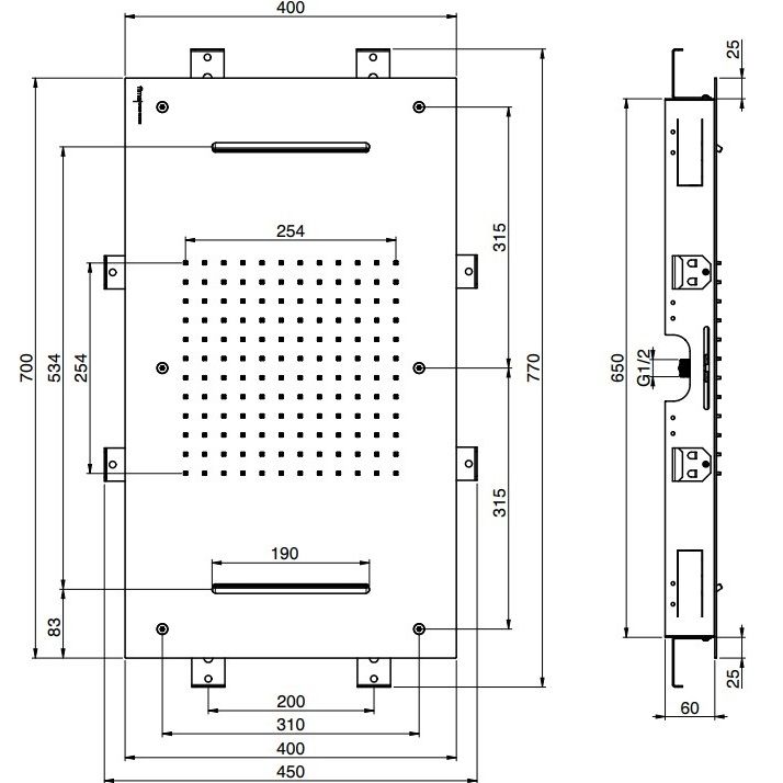 Верхний душ потолочный встраиваемый 70х40см Fima Carlo Frattini Soffioni F2903OR (золотой), 2 вида струи