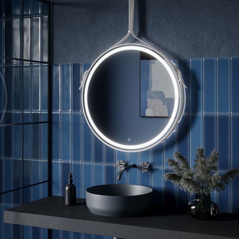 Зеркало Sancos Dames DA650W 65 см. с подсветкой, с ремнем из кожи (белый)