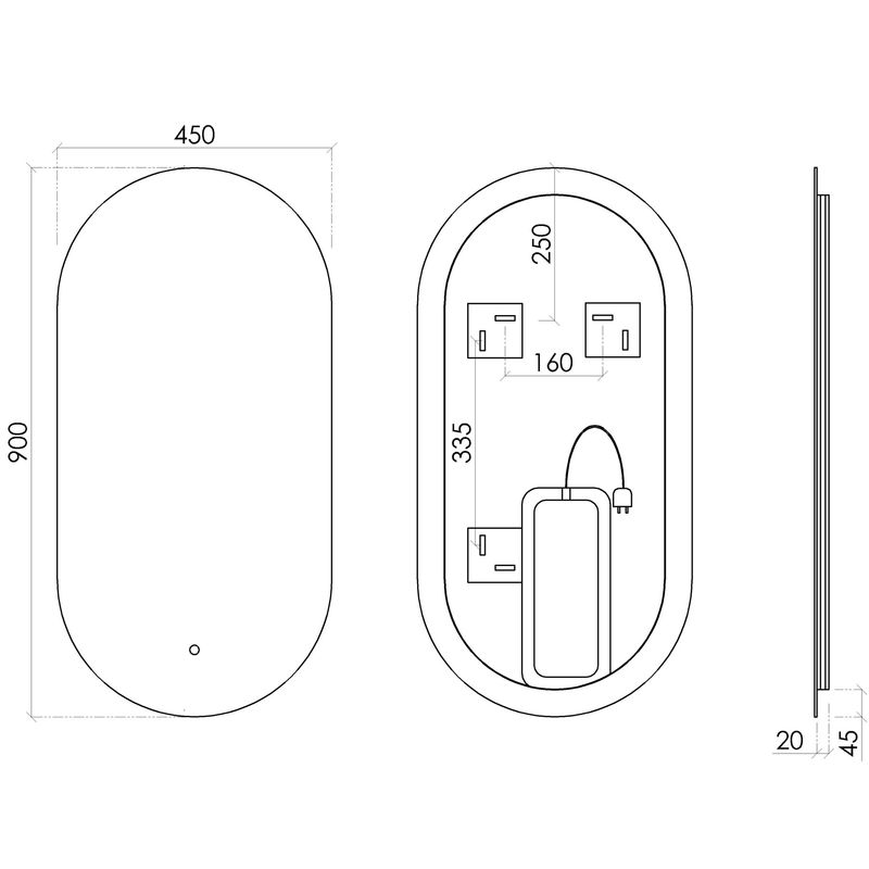 Зеркало Sancos Овал (Oval) OV45C 45х90, с фоновой подсветкой