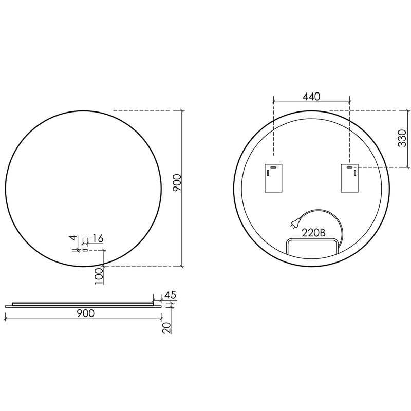 Зеркало Sancos Сфера 2.0 (Sfera 2.0) SF2.900 90 см. с подсветкой