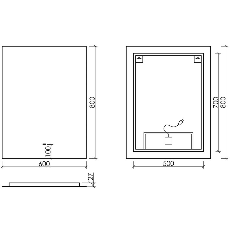 Зеркало Sancos Square 2.0 (Поле 2.0) SQ2.600 60x80 см. с подсветкой