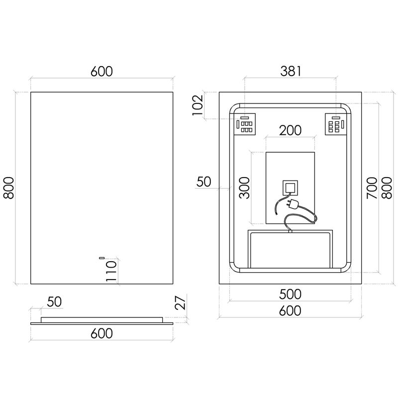 Зеркало Sancos Square 2.0 (Поле 2.0) SQ2T.600 60x80 см. с подсветкой, антизапотевание