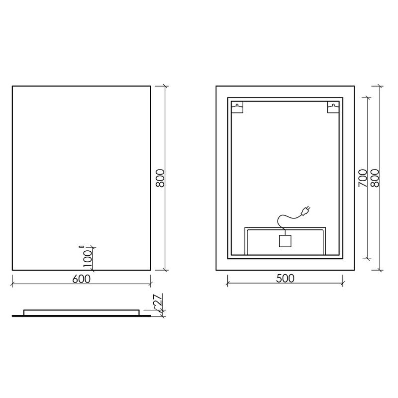 Зеркало Sancos Square SQ600 60x80 см. с подсветкой
