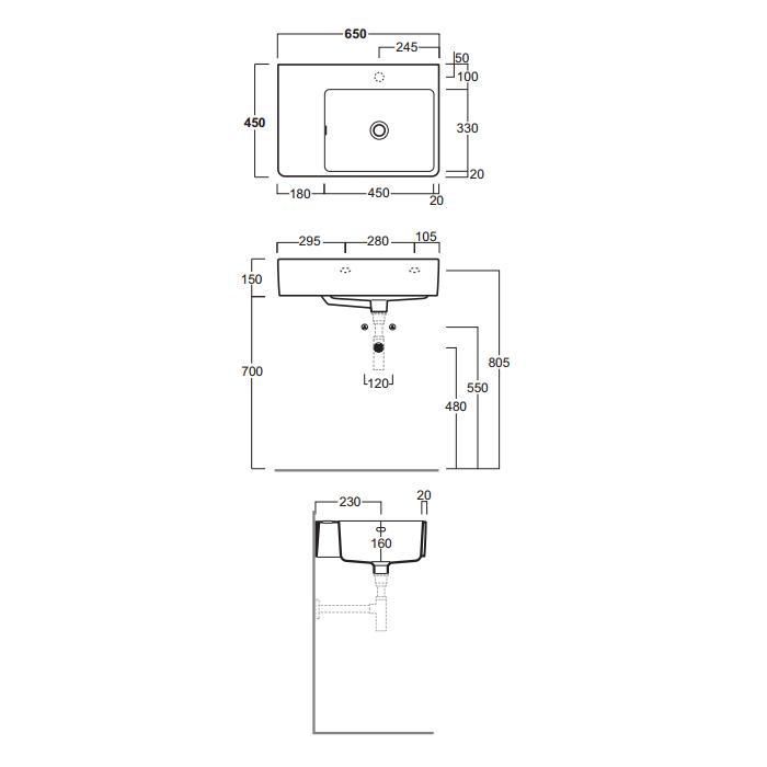 Раковина накладная/подвесная Simas Top e lavabi d'Arredo QU65D*1 bi 65х45