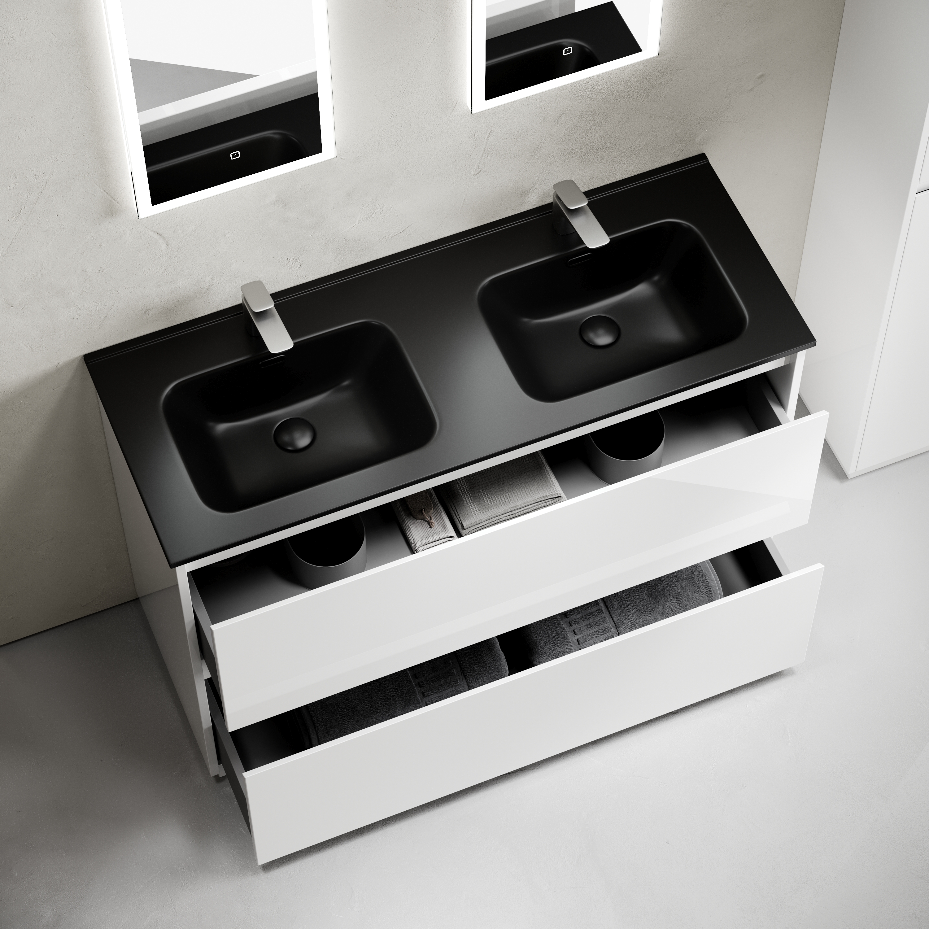 Тумба напольная Sancos Либра напольная (Libra Floor) LB120F-2W 119х45х84 (белый глянцевый), для двойной раковины