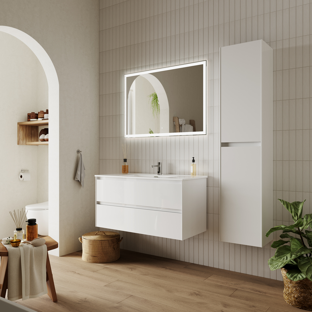 Тумба подвесная Sancos Cento / Сто CN100W 99х45х50 (белый), гялнец