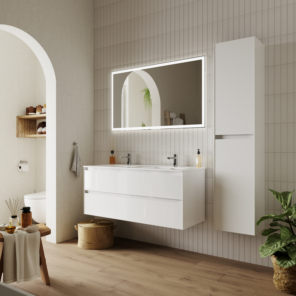 Тумба подвесная Sancos Cento / Сто CN120-2W 119х45х50 (белый), глянец, для раковины с 2 чашами