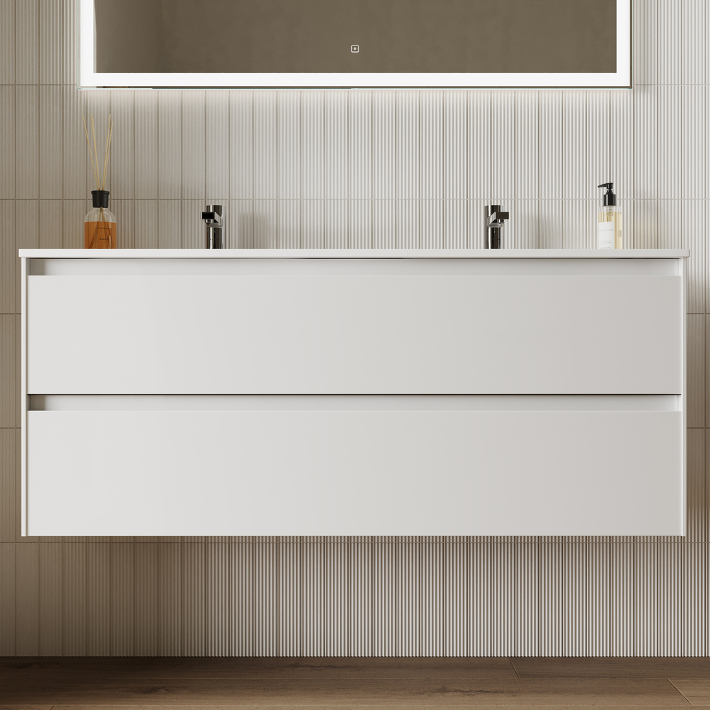 Тумба подвесная Sancos Cento / Сто CN120-2W 119х45х50 (белый), глянец, для раковины с 2 чашами