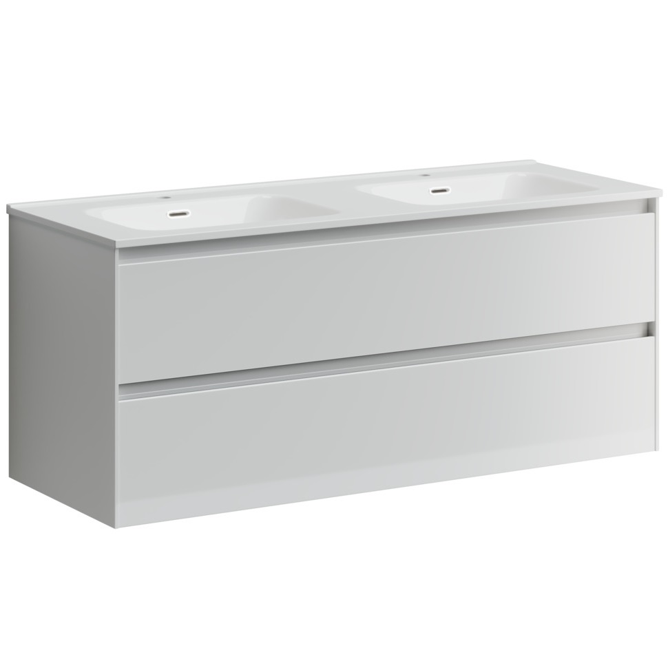 Тумба подвесная Sancos Cento / Сто CN120-2W 119х45х50 (белый), глянец, для раковины с 2 чашами