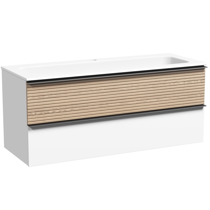 Тумба подвесная Sancos Delta DL120W 119.5х44.5х50 (Дуб светлый/белый)
