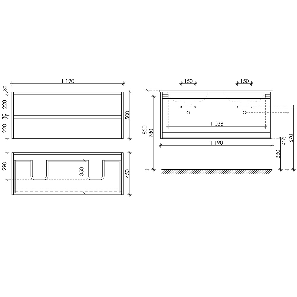 Тумба подвесная Sancos Либра (Libra) LB120-2ECH 119х45х50 (дуб чарльстон), для двойной раковины