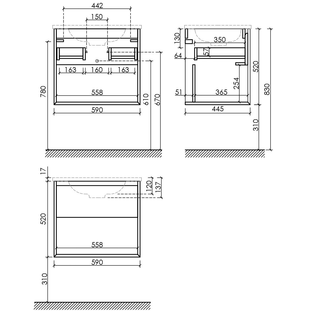 Тумба подвесная Sancos Натура 1.0 (Nature 1.0) MR1.060ECH 59x44.5x52 (дуб чарльстон) 