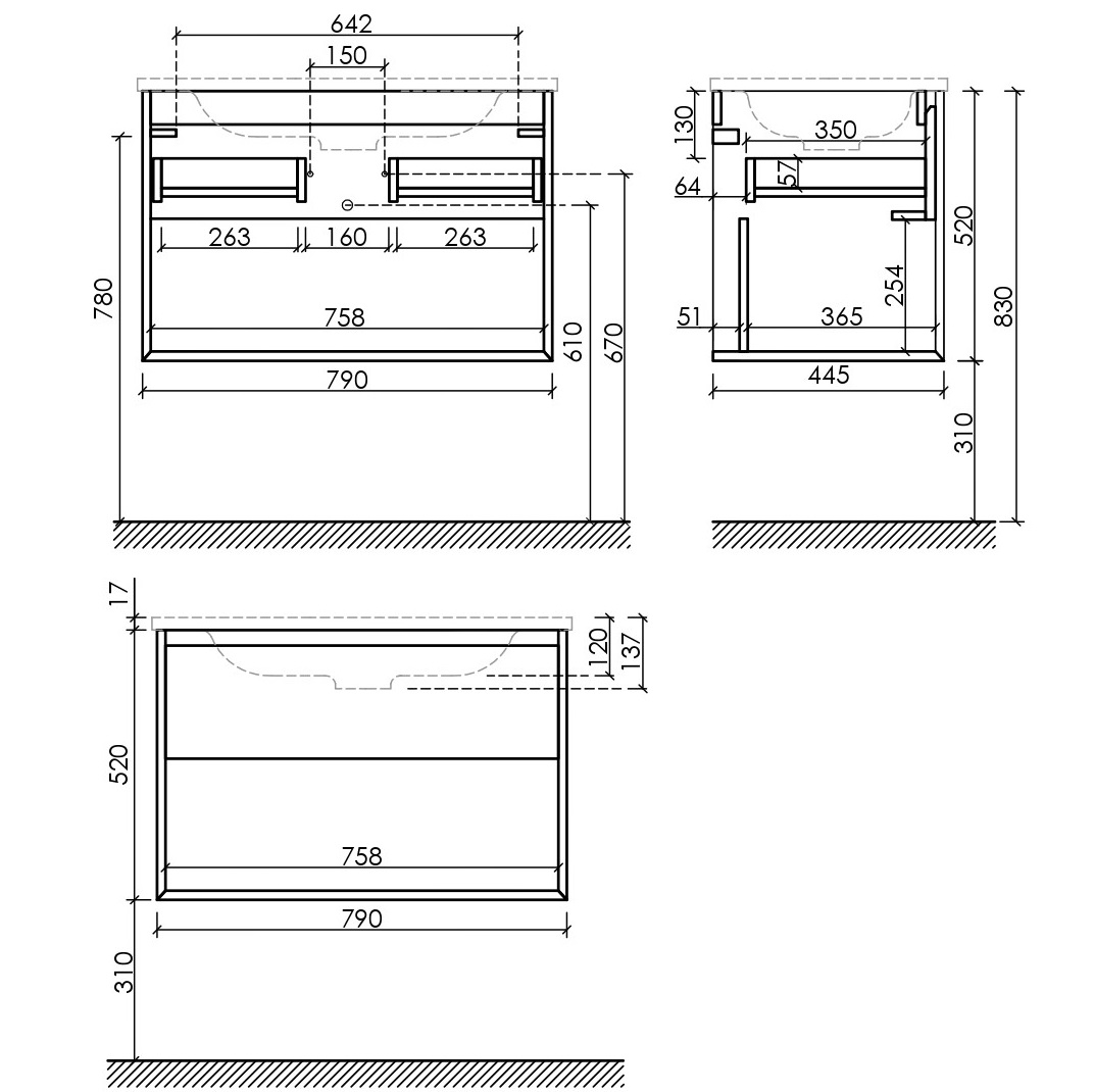 Тумба подвесная Sancos Натура 1.0 (Nature 1.0) MR1.080ECH 79x44.5x52 (дуб чарльстон)