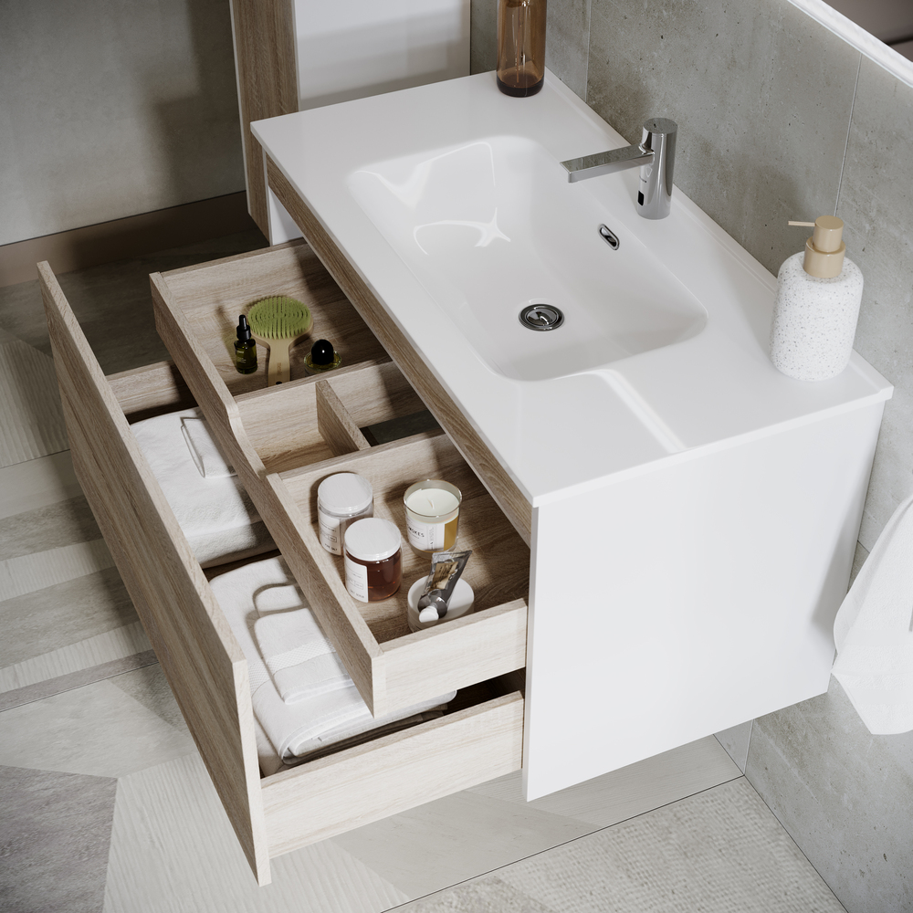Тумба подвесная Sancos Smart SM100E 99х45х50 (дуб бардолино/белый), натуральный
